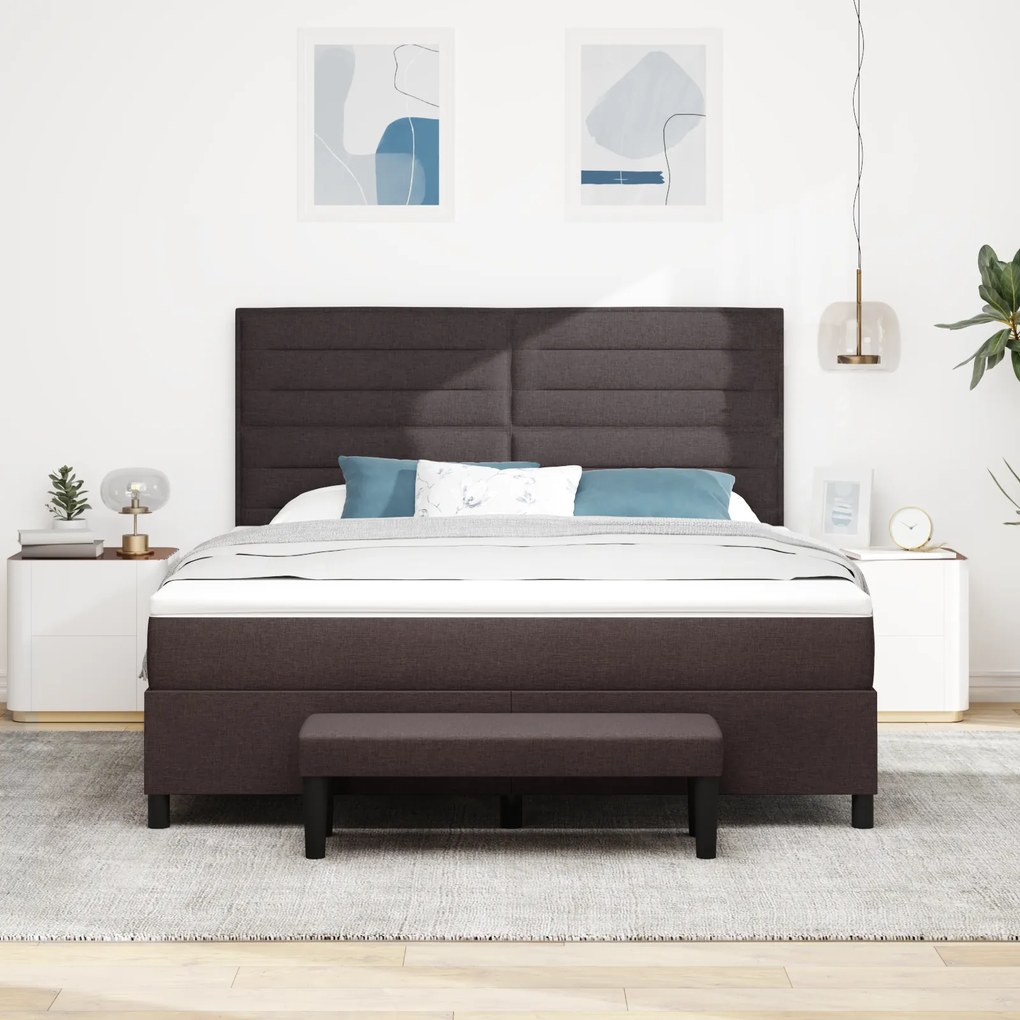 vidaXL Κρεβάτι με στρώμα & παγκάκι σκούρο καφέ 180x200 εκ ύφασμα