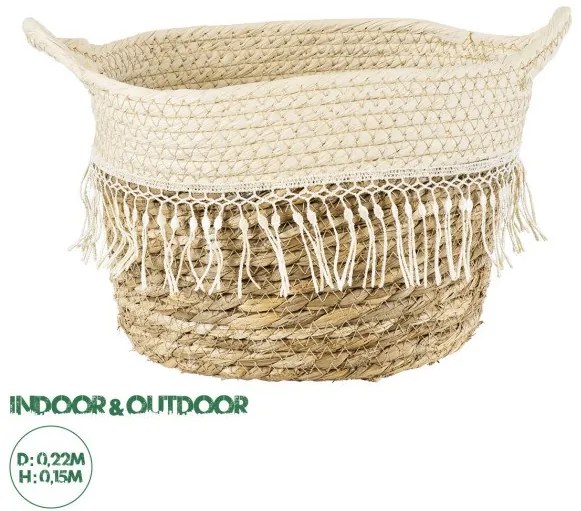 Artificial Garden MYKONOS 20279 Διακοσμητικό Πλεκτό Καλάθι-Κασπώ Γλάστρα-Flower Pot Μπεζ με Μακραμέ Φ22cm x Υ15cm Globostar-2027 20279