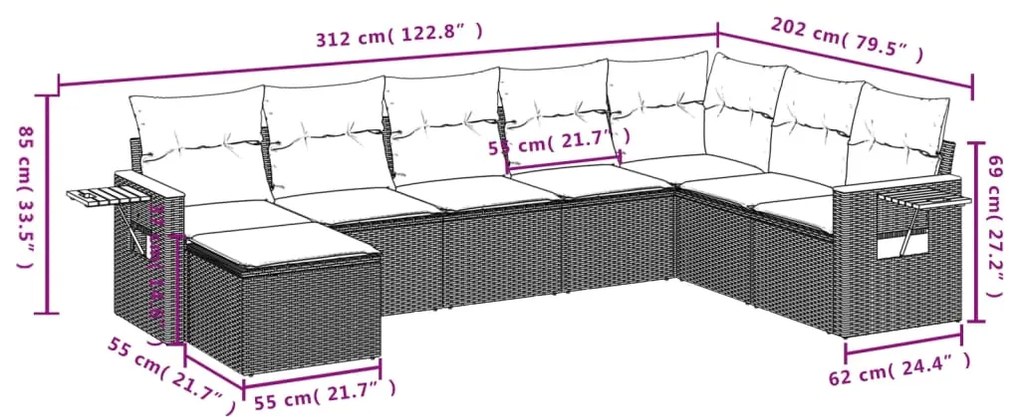 vidaXL Σαλόνι Κήπου Σετ 8 τεμ. Μπεζ Συνθετικό Ρατάν με Μαξιλάρια