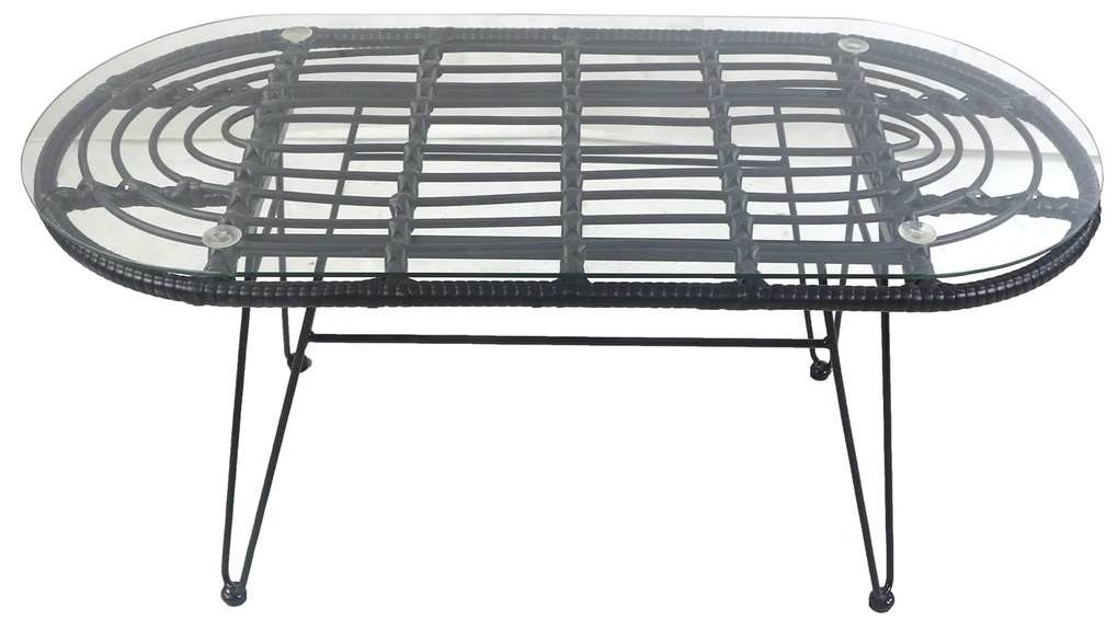 Τραπέζι Κήπου ARRIUS Μαύρο Μέταλλο/Rattan/Γυαλί 100x45x46cm - 14510049 - 14510049