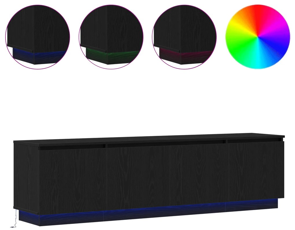 vidaXL Επίπεδο τηλεόρασης με LED Μαύρη Δρυς 180x38x49 εκ. Κατασκευασμένο ξύλο