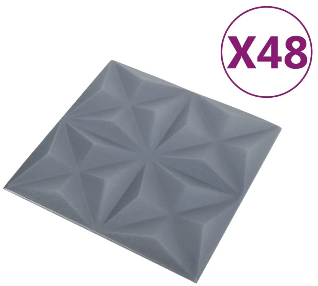 vidaXL Πάνελ Τοίχου 3D 48 τεμ. Γκρι Origami 50 x 50 εκ. 12 μ²