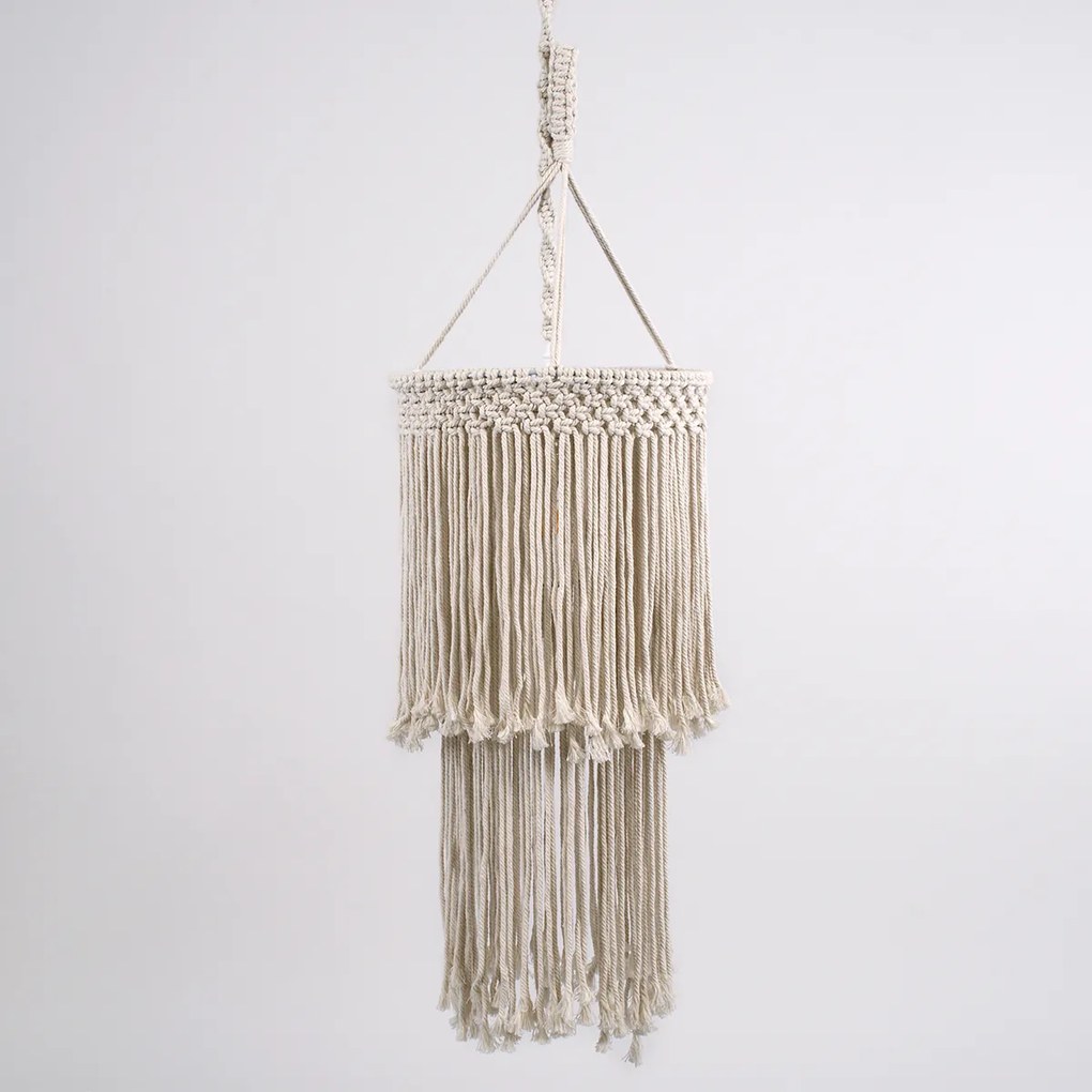 GloboStar ZAMBIA 36208 Boho - Μακραμέ - Macrame Κρεμαστό Φωτιστικό Οροφής Μονόφωτο 1 x E27 Πλεκτό Χειροποίητο Μπεζ Υφασμάτινο με Σχοινί Φ30 x Υ60cm