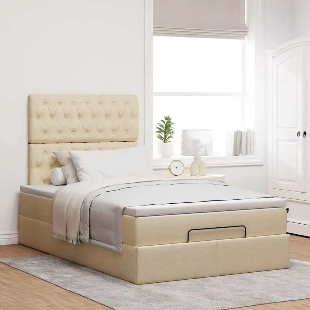 vidaXL Οθωμανικό κρεβάτι με στρώμα Cream 120x200cm ύφασμα