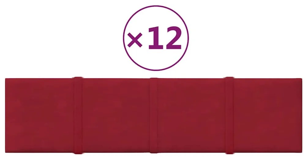 vidaXL Πάνελ Τοίχου 12 τεμ. Μπορντό 60x15 εκ. 1,08 μ² Βελούδινα