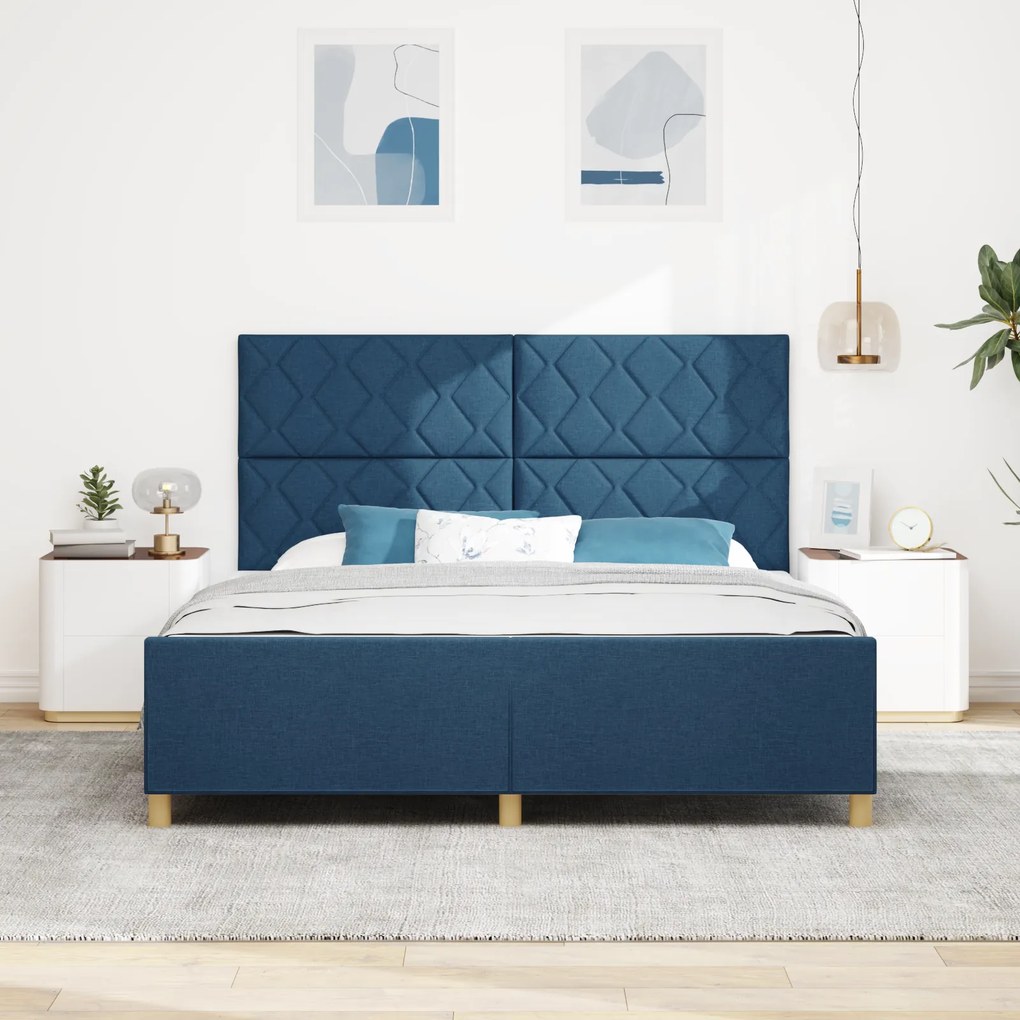 vidaXL Σκελετός Κρεβατιού με κεφαλάρι Μπλε 180 x 200 cm ύφασμα