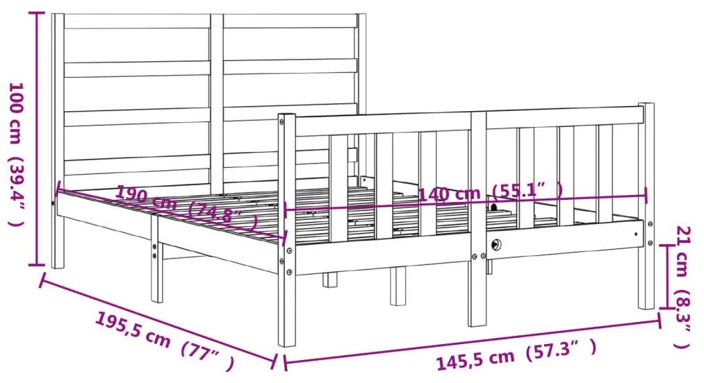 Σκελετός Κρεβατιού Χωρίς Στρώμα 140x190 εκ Μασίφ Ξύλο Πεύκου - Καφέ