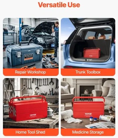 VEVOR Tool Box 18-inch 3-Tier 5-Tray Folding Cantilever Toolbox with Handle