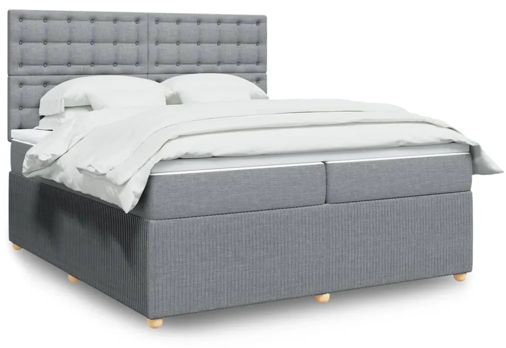 Κρεβάτι Boxspring με Στρώμα Ανοιχτό Γκρι 200x200 εκ. Υφασμάτινο