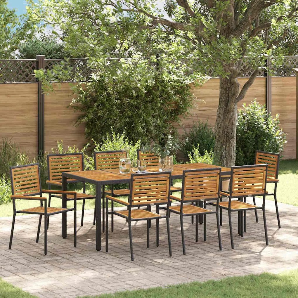 vidaXL Σέτ φαγητού για κήπο 9 pcs Μαύρο 190 x 90 x 75 cm