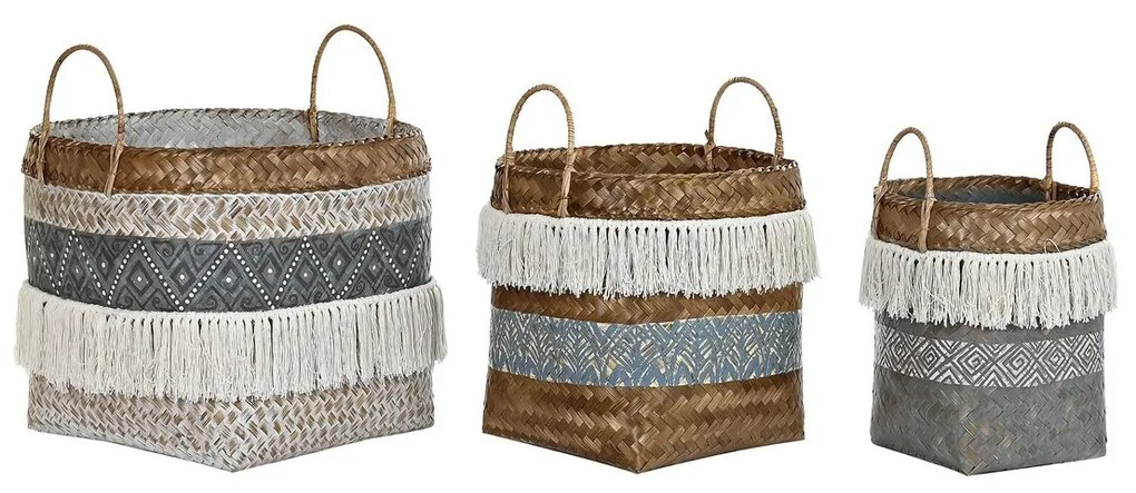 Σετ Καλαθιών DKD Home Decor Λευκό Γκρι Φυσικό Bamboo