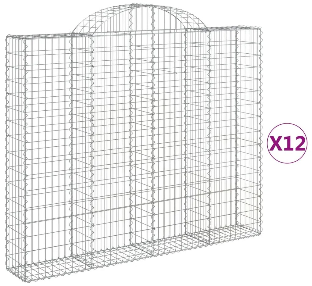 vidaXL Συρματοκιβώτια Τοξωτά 12 τεμ. 200x30x160/180 εκ. Γαλβαν. Ατσάλι