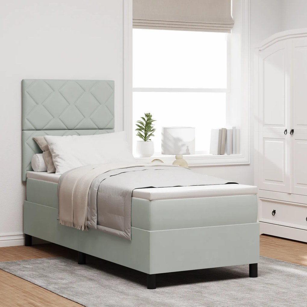 vidaXL Κρεβάτι Box Spring με Στρώμα Ανοιχτό Γκρι 80x200 εκ Βελούδο