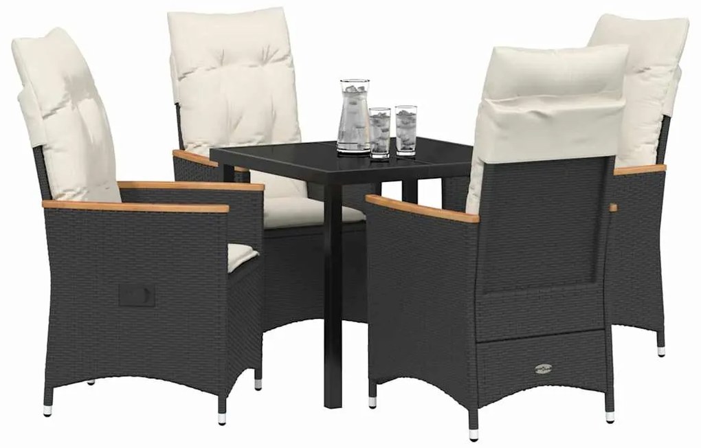vidaXL Σέτ φαγητού για κήπο με μαξιλάρι 5 pcs Μαύρο Πολυ ράταν