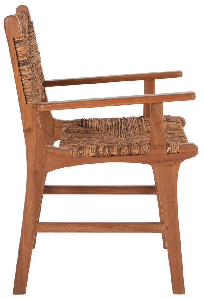 Καρέκλα-Πολυθρόνα Τραπεζαρίας C9400.01 Ξύλο Teak και Ψάθα Καρυδί-Μπέζ 54x58x86,5Yεκ. 54x58x86.5 εκ.