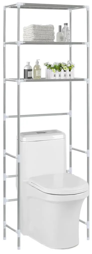 vidaXL Ραφιέρα 3 Επιπέδων για Τουαλέτα Ασημί 53 x 28 x 169 εκ.