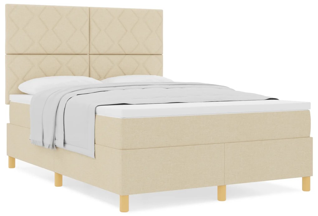 vidaXL Κρεβάτι με Στρώμα Κρεμ 140x200 cm Ύφασμα