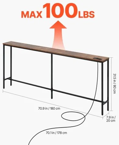 VEVOR Narrow Console Sofa Table Couch Table 70.9” for Entryway &amp; Living Room