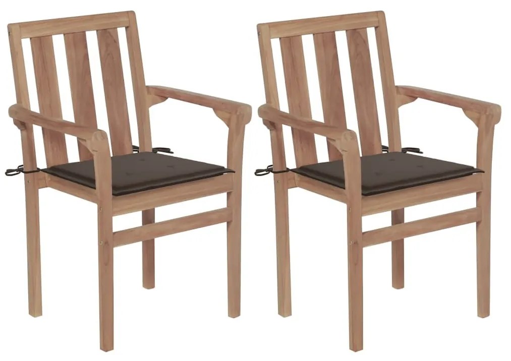 Καρέκλες Κήπου 2 τεμ. από Μασίφ Ξύλο Teak με Taupe Μαξιλάρια - Μπεζ-Γκρι