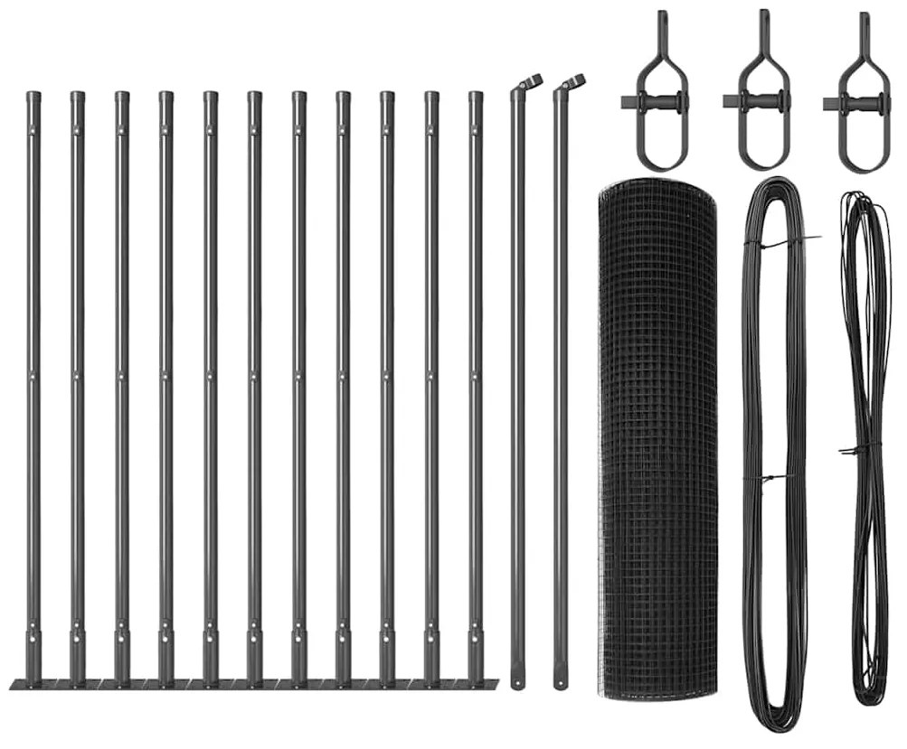 vidaXL Γκρι Σετ Δοκών Φράχτη Σετ 2 Γκρι Μέταλλο 25 x 0.5 m Ανθεκτικό
