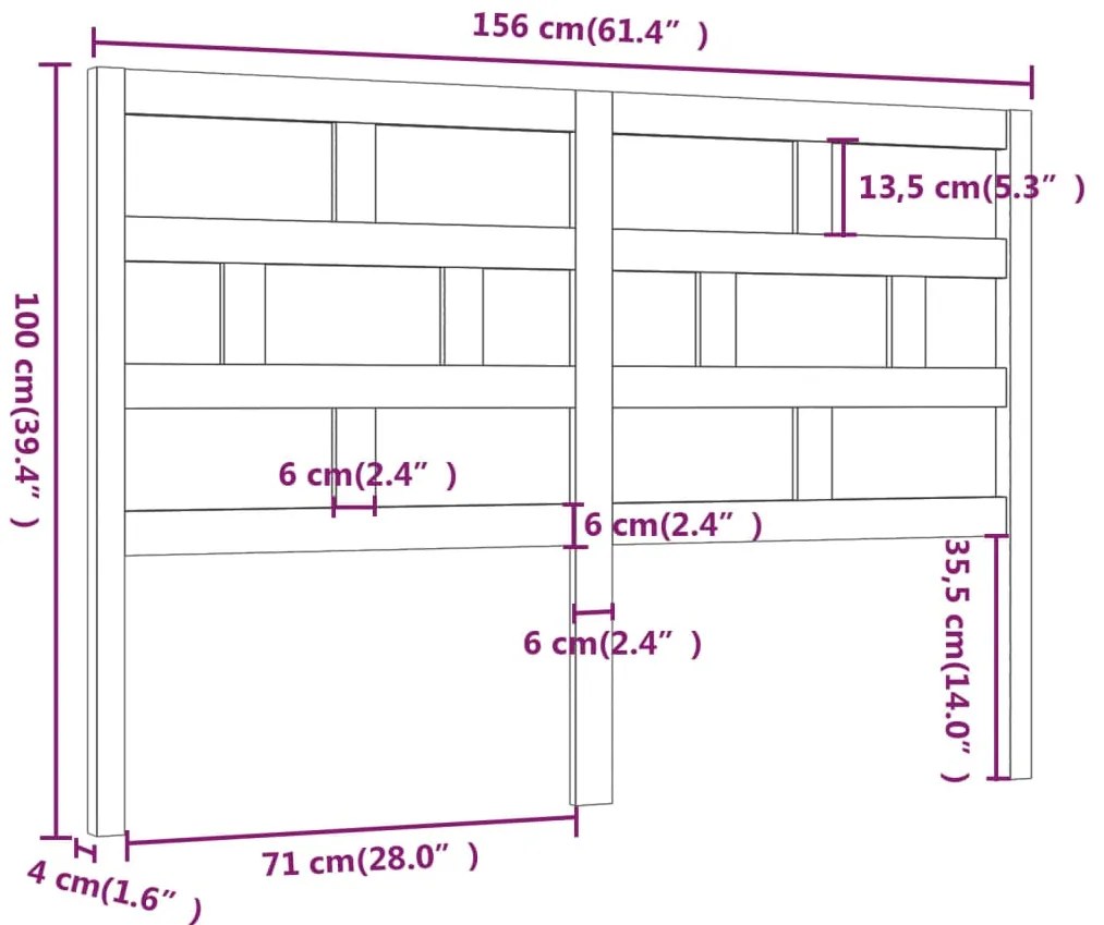 vidaXL Κεφαλάρι κρεβατιού Καφέ 156x4x100 εκ. από Μασίφ Ξύλο Πεύκου