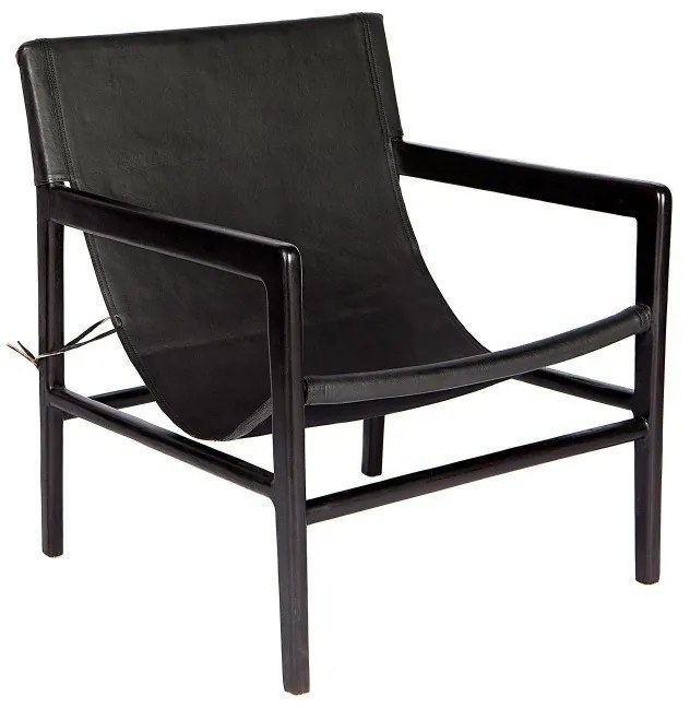 Supergreens Πολυθρόνα Δερμάτινη Teak Μαύρη 63x70x88 εκ.