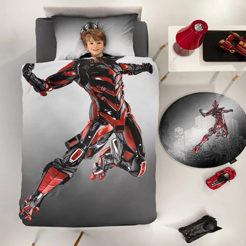 Παπλωματοθήκη Παιδική Βαμβακερή Bionic (Σετ 2τμχ) Grey-Red Saint Clair Μονό 160x225cm 100% Cotton