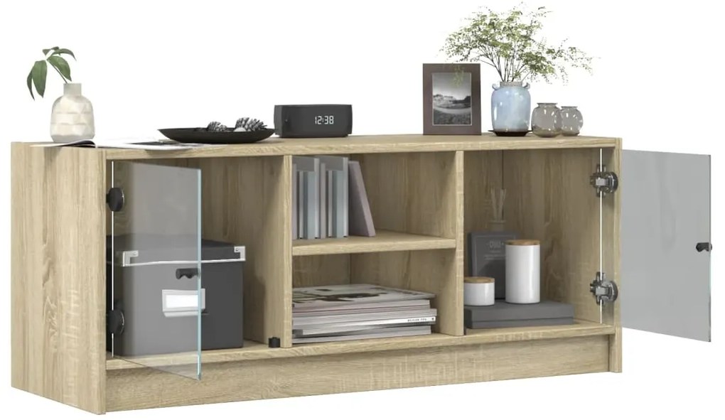 vidaXL Έπιπλο Τηλεόρασης Sonoma Δρυς 102x37x42 εκ. με Γυάλινες Πόρτες