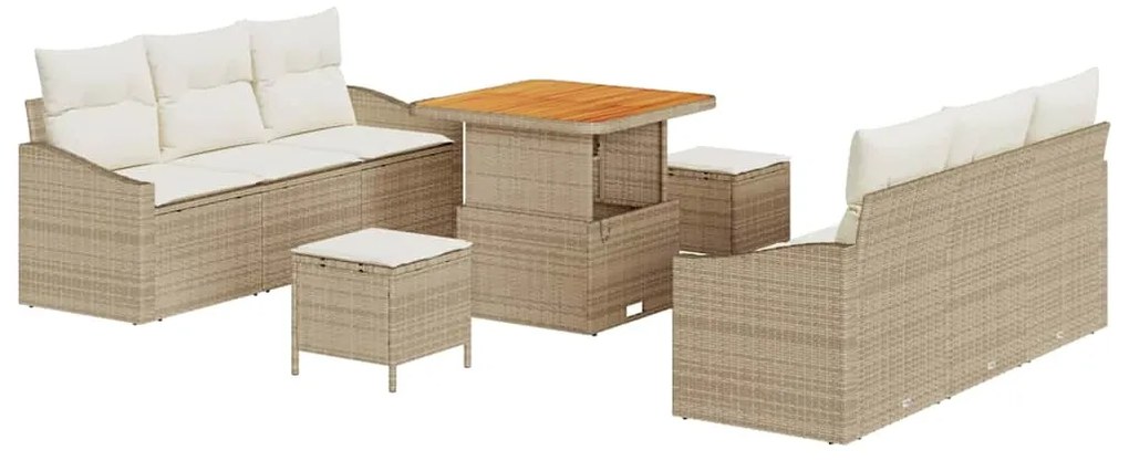 vidaXL Σετ Καναπέ Κήπου με μαξιλάρι 9 pcs Μπεζ Πολυ ράταν