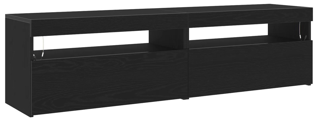 vidaXL Έπιπλα τηλεόρασης με φώτα LED 2 τεμ Μαύρη Δρυς 75x35x40 εκ Επεξεργασμένο ξύλο