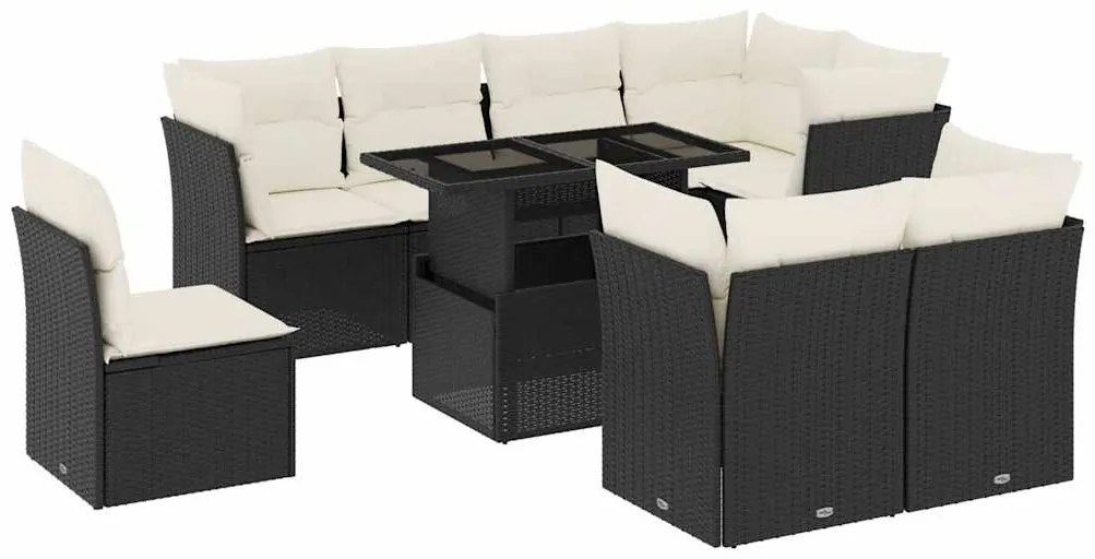 vidaXL Σαλόνι Κήπου Σετ 9 Τεμαχίων Μαύρο από Συνθ. Ρατάν με Μαξιλάρια