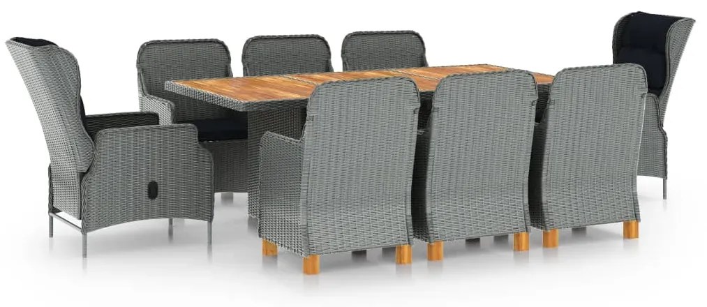 vidaXL Τραπεζαρία Εξ. Χώρου 9 τεμ Ανοιχτό Γκρι Συνθ. Ρατάν & Μαξιλάρια
