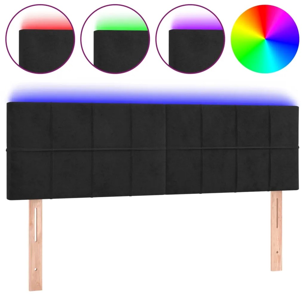 vidaXL Κεφαλάρι Κρεβατιού LED Μαύρο 144x5x78/88 εκ. Βελούδινο