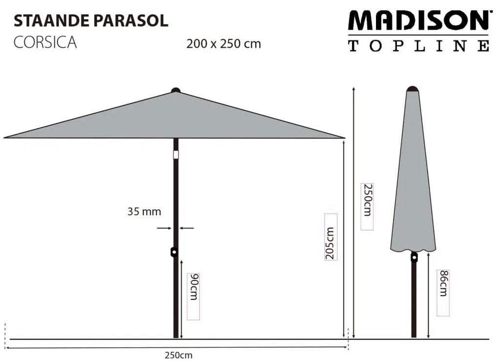 Madison Ομπρέλα Κήπου Corsica Γκρι 200 x 250 εκ. - Γκρι