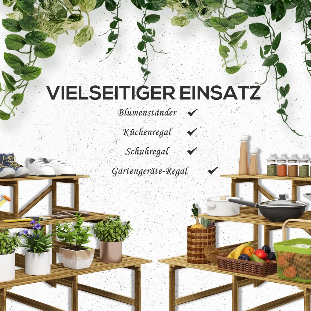 Σκάλα για φυτά Outsunny, ράφι για λουλούδια, 3 βαθμίδες, ξύλο ελάτης, 120 x 80 x 78cm