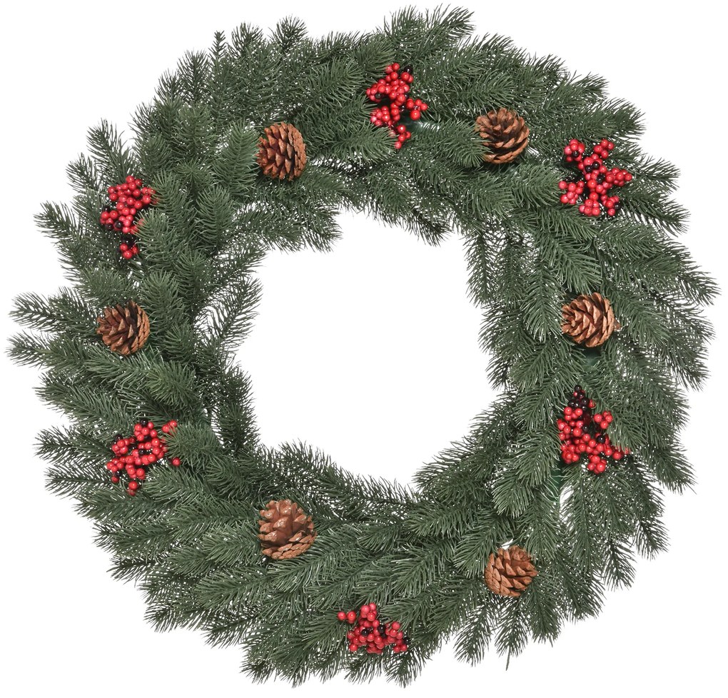 HOMCOM Στεφάνι πεύκου Στεφάνι πόρτας Χριστουγεννιάτικο στεφάνι Πίσω με θηλιά ανάρτησης PE Πράσινο Ø60 x 8 cm