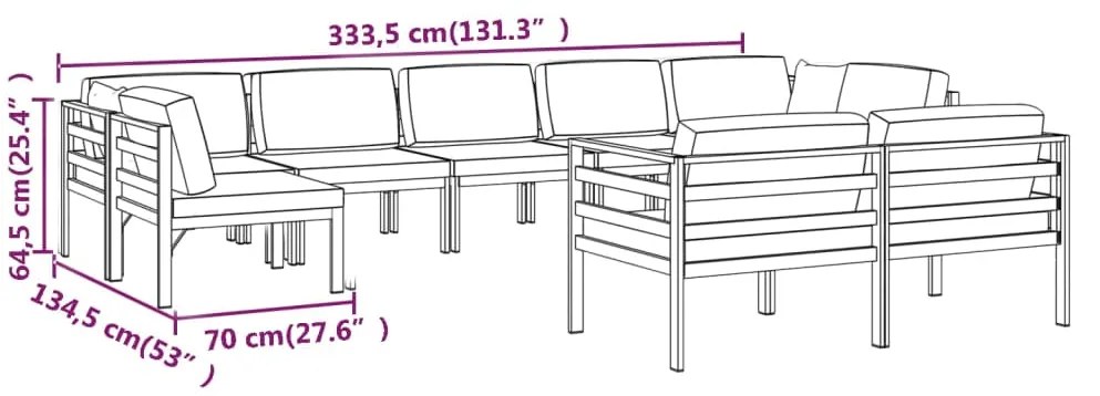 Σαλόνι Κήπου 9 Τεμαχίων Ανθρακί Αλουμινίου με Μαξιλάρια 70 x 70 x 64,5 εκ. (Π x Β x Υ) , 64,5 x 70 x 64,5 εκ. (Π x Β x Υ) - Ανθρακί