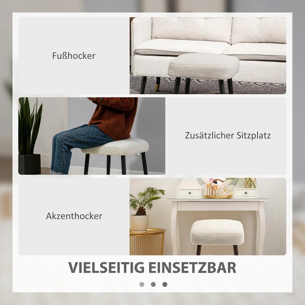 HOMCOM Σκαμπό, υποπόδιο, επενδεδυμένο κάθισμα, όψη κασμίρ, ατσάλινα πόδια, 42 x 42 x 44 cm, Ανοιχτό γκρι