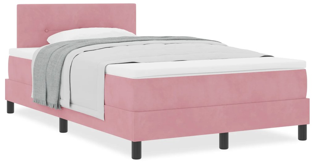vidaXL κρεβάτι box spring με στρώμα ροζ 120x200 εκ. βελούδο