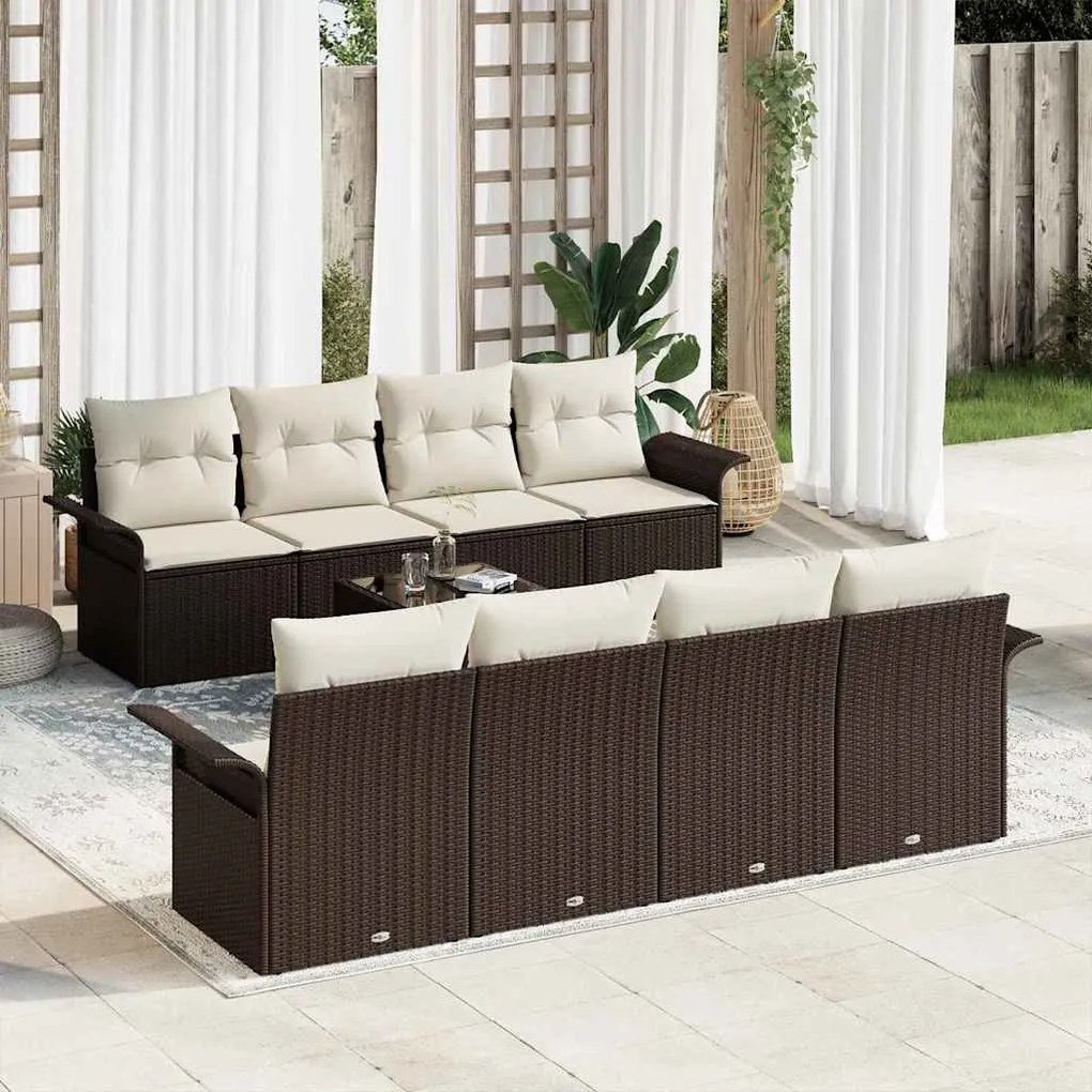 vidaXL Σετ Καναπέ Κήπου 9 pcs Καφέ Πολυ ράταν