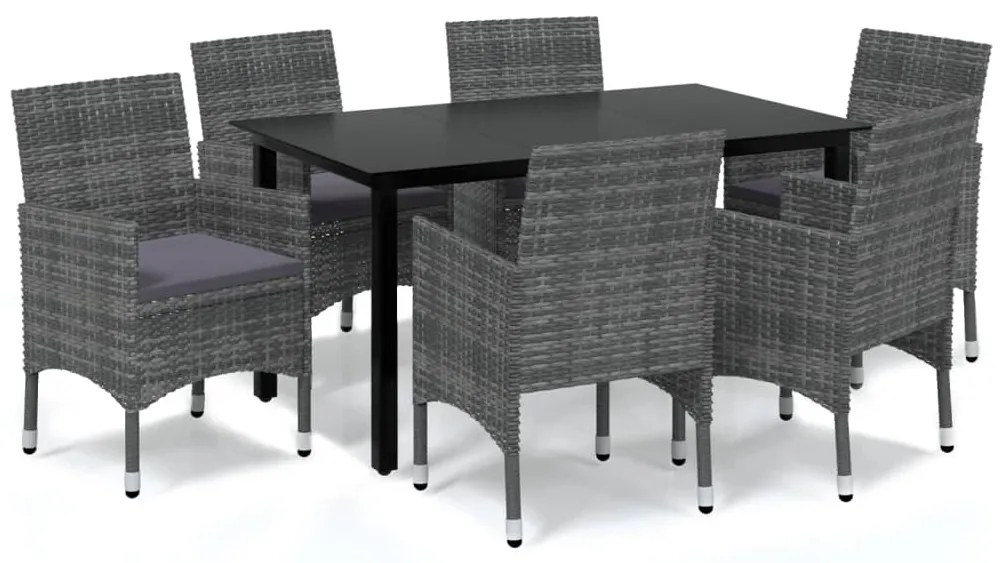 vidaXL Σετ Τραπεζαρίας Κήπου 7 τεμ. Γκρι Συνθ. Ρατάν με Μαξιλάρια
