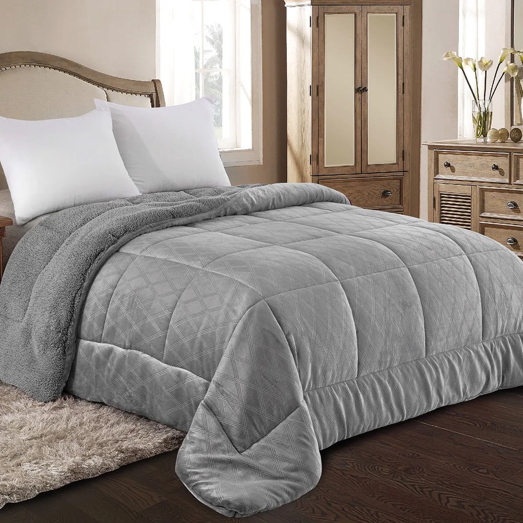 Κουβερτοπάπλωμα Ανάγλυφο Flannel/Sherpa 220×240 ADAM HOME (820) GREY 220X240