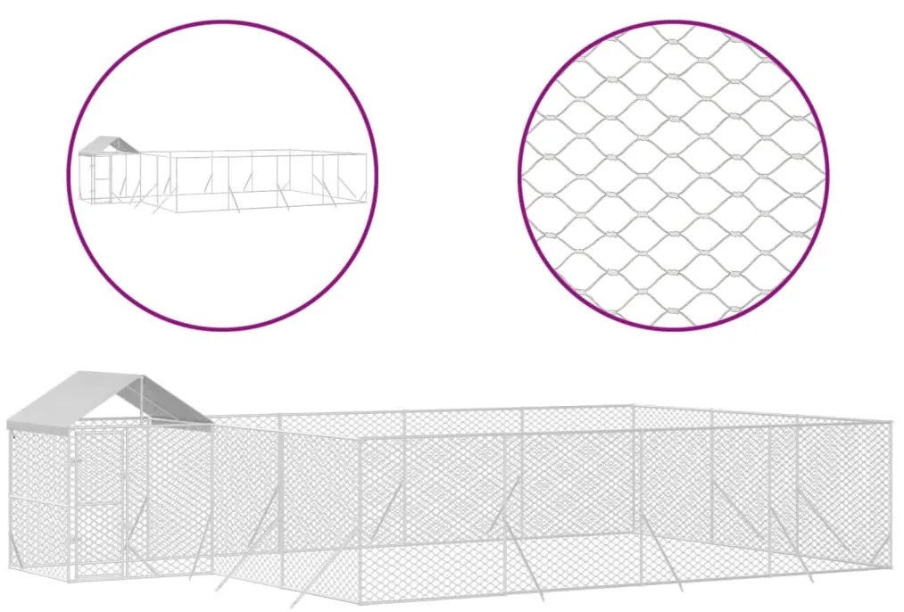 vidaXL Κλουβί Σκύλου Εξ. Χώρου με Οροφή Ασημί 10x6x2,5 μ. Γαλβ. Ατσάλι