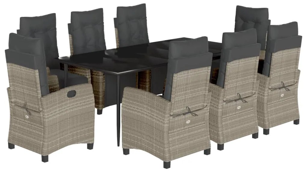 vidaXL Σετ Τραπεζαρίας Κήπου 9 τεμ. Αν. Γκρι Συνθ. Ρατάν με Μαξιλάρια