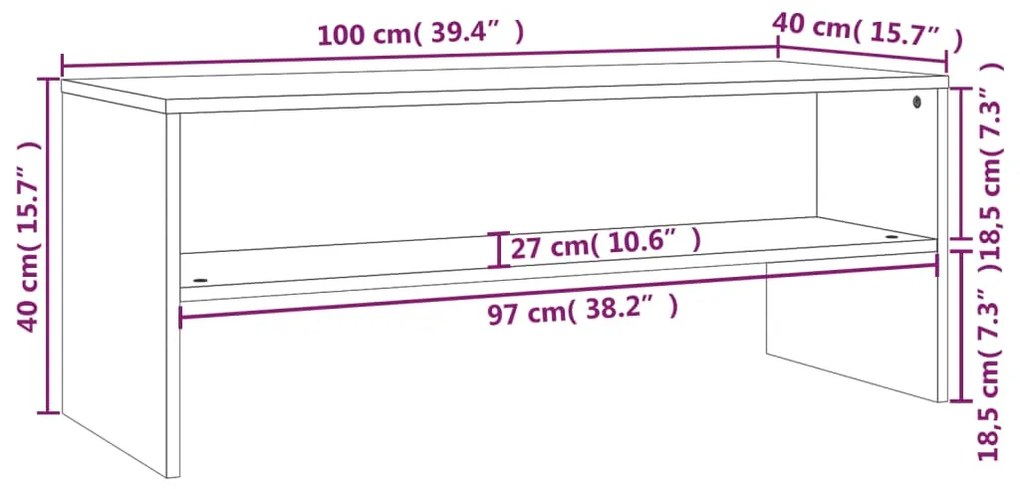 vidaXL Έπιπλο Τηλεόρασης Γυαλιστερό Γκρι 100x40x40 εκ. Επεξ. Ξύλο