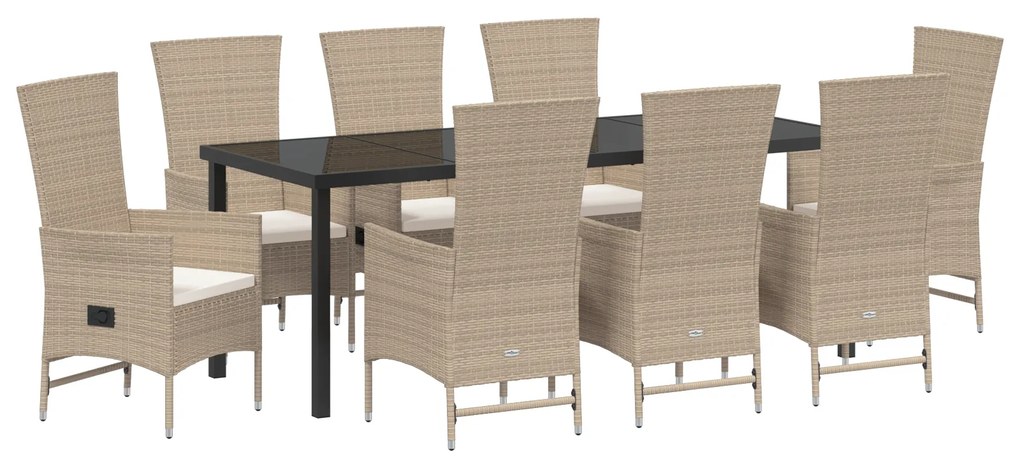 vidaXL Set κήπου 9 τεμάχια με μαξιλάρια , μπεζ, πολυ ράτταν.