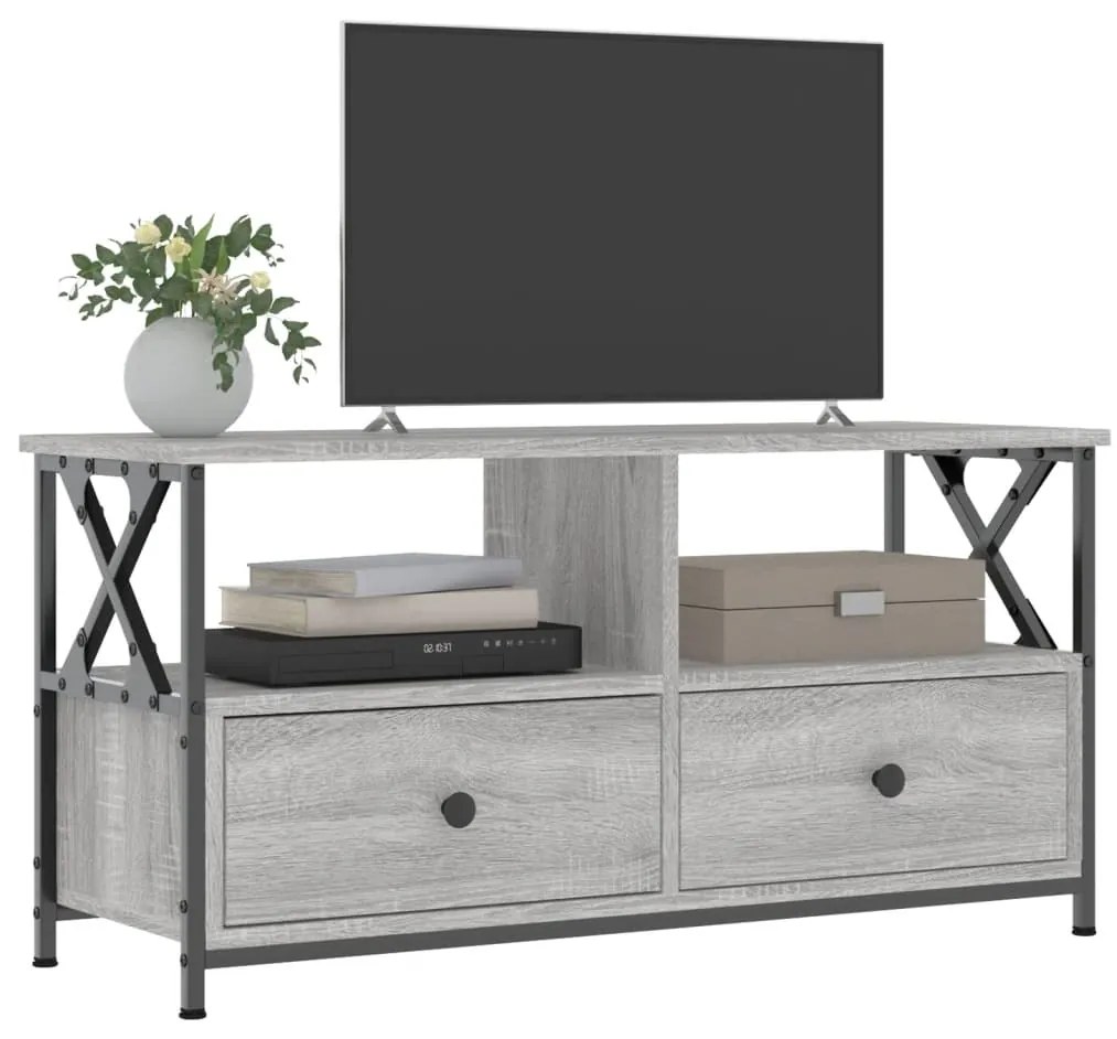 vidaXL Έπιπλο Τηλεόρασης Sonoma Γκρι 90x33x45 εκ. Επεξ. Ξύλο/Σίδερο