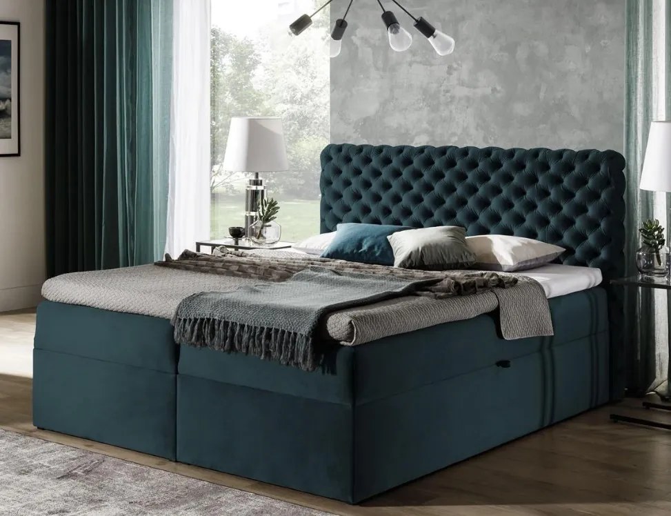 Επενδυμένο κρεβάτι Chesterfield-Petrol-160 x 200