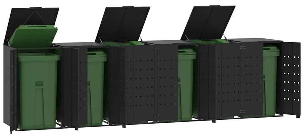 vidaXL Πλαίσιο Κάδων Απορριμμάτων 6 Κάδοι Μαύρο 414x79x117 εκ. Ατσάλι