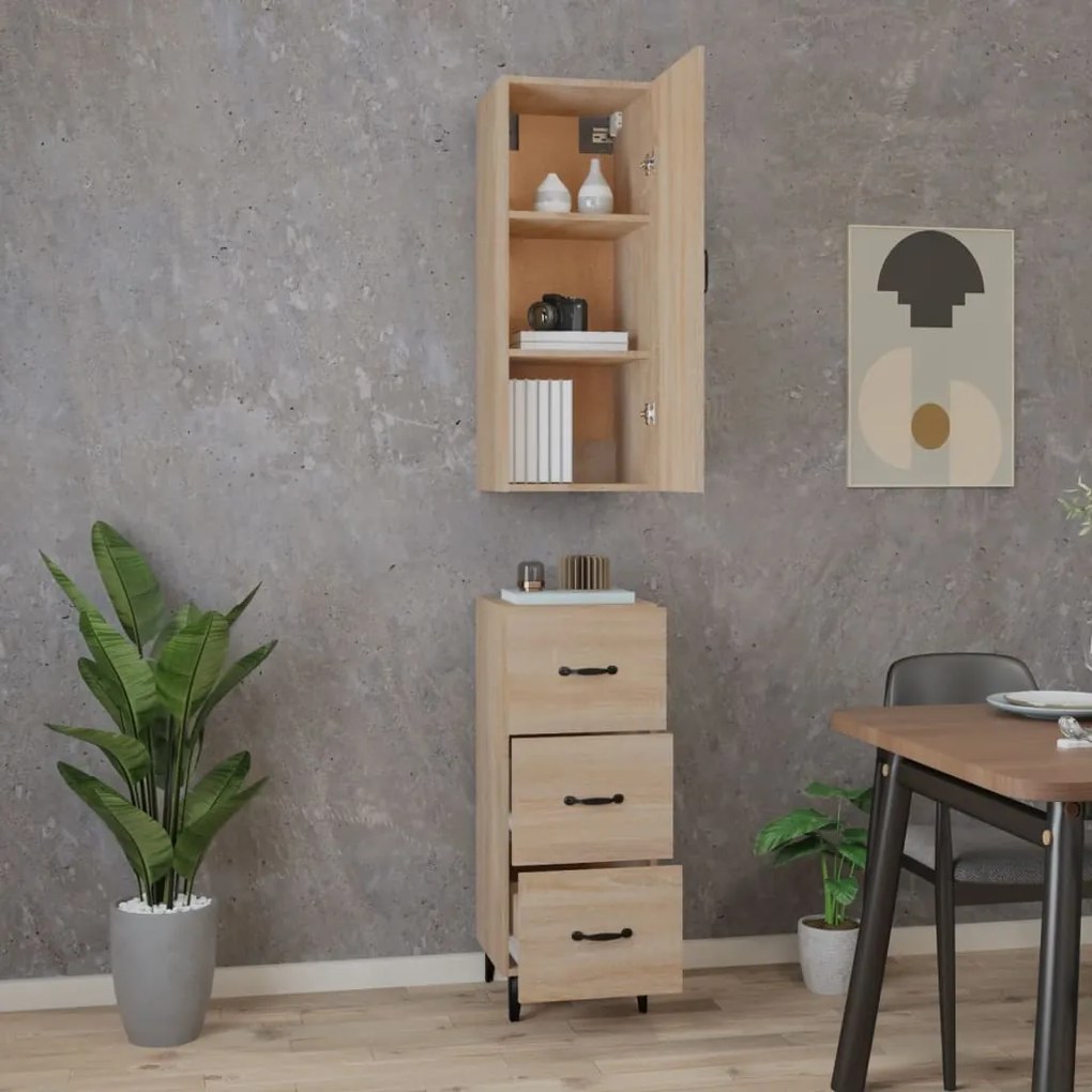 vidaXL Μπουφές Sonoma δρυς 34,5 x 34 x 180 εκ. από Επεξεργασμένο Ξύλο
